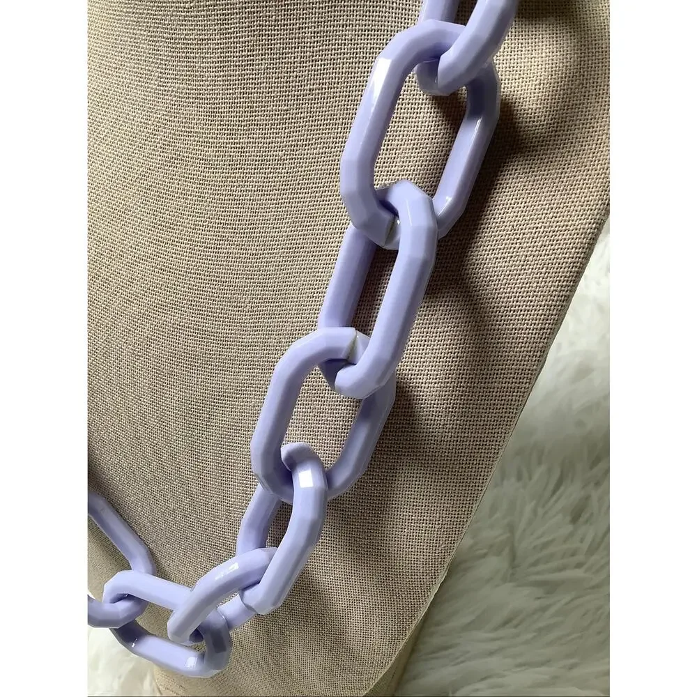 J. Crew Purple Acrylic Chain Link Ribbon Tie Statement Necklace Y2K Retro F16-26